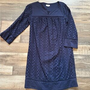 Elegant Navy Eyelet Dress